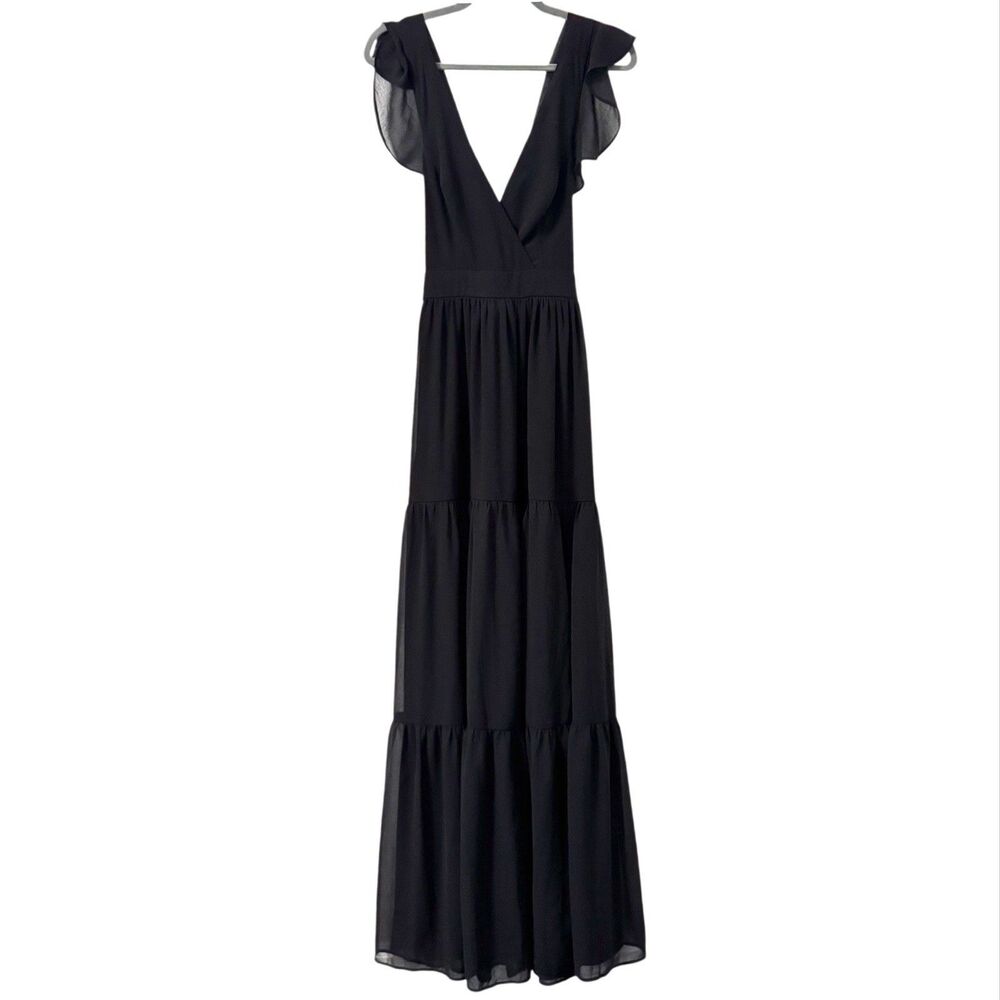 Lulus Tiered Lace Up Backless Maxi Dress XS Formal Prom Charming Success Black